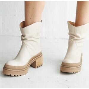 Free People Mel Slouch Ankle Boots Creme Bone Leather Size 9 NIB Chunky Platform
